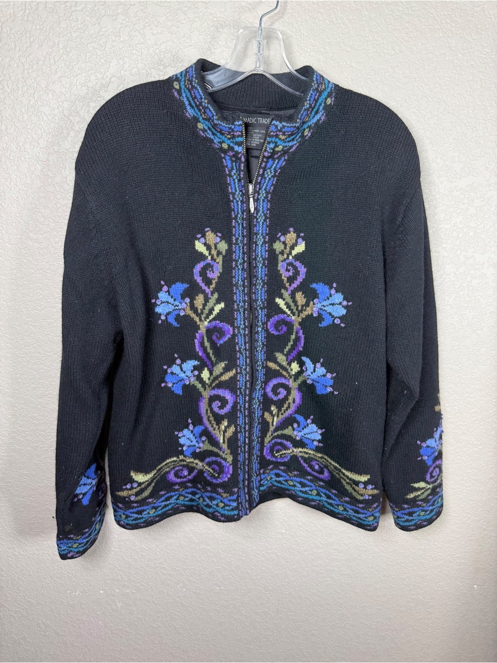 Wool Nomadic Traders Sweater Cardigan -Embroidery Flowers
